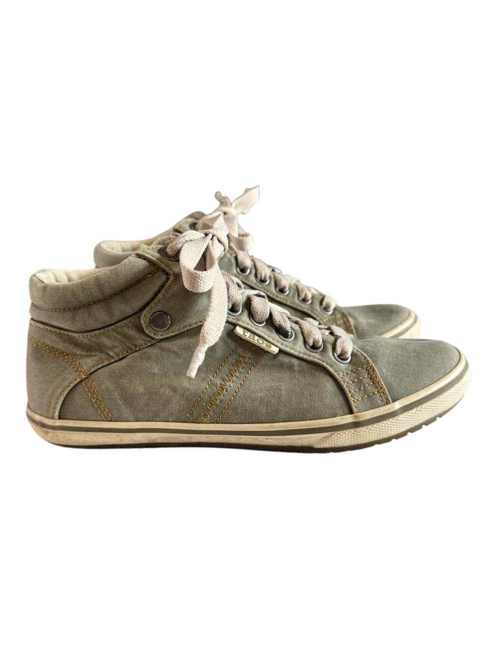 Taos Top Star Sage Green Distressed Canvas High Top Sneakers, Size 6.5